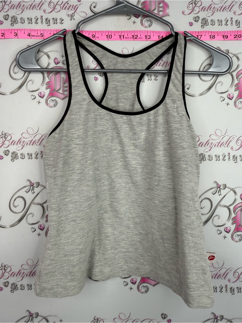 Tank top y2k Women’s Gray Racerback Tank Top with Black Trim
